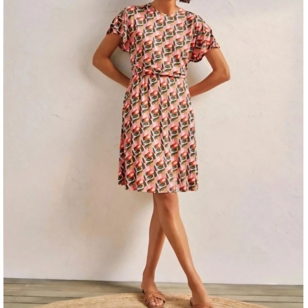 Boden Flutter Sleeve Knee Length Printed Dress Size 12